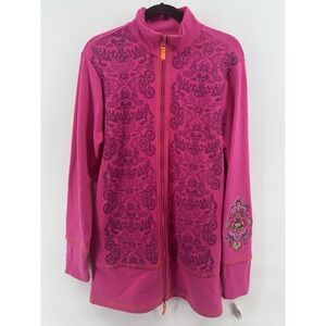 Disney Parks Mickey Mouse Paisley All Over Pink Zip Sweatshirt Embroidered L NWT